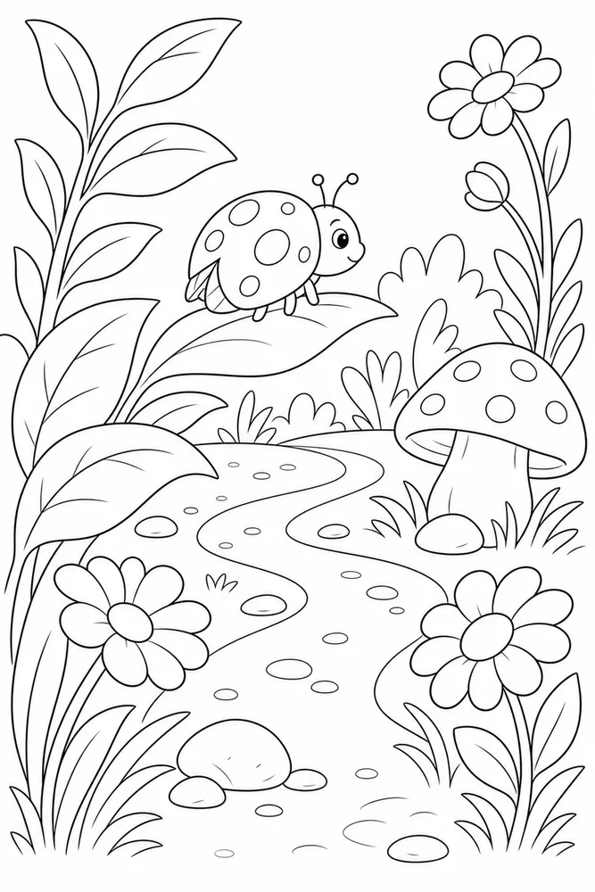 Cute Bug Cute bug habitat background coloring page