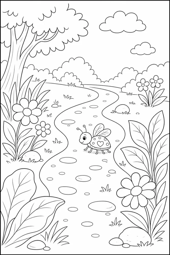 Cute Bug Cute bug outdoor path coloring page