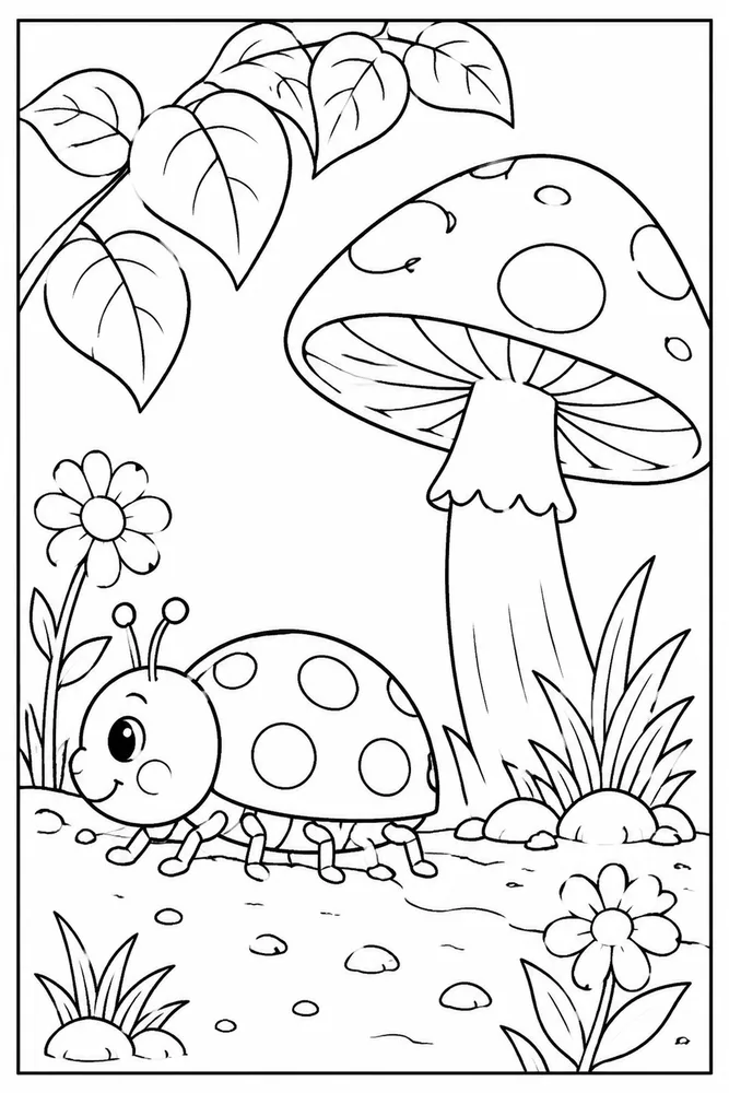 Cute Bug Cute bug simple scene coloring page