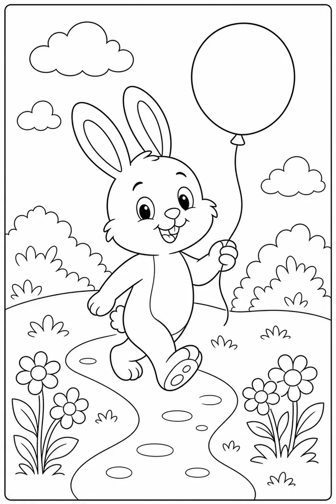 Cute Bunny Bunny Balloon Walk coloring page