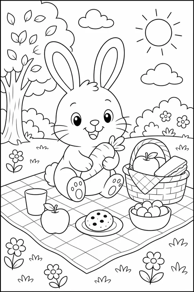 Cute Bunny Bunny Picnic Blanket coloring page