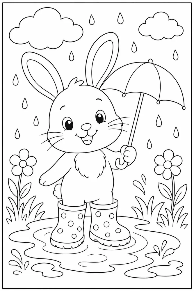 Cute Bunny Bunny Rain Boots coloring page