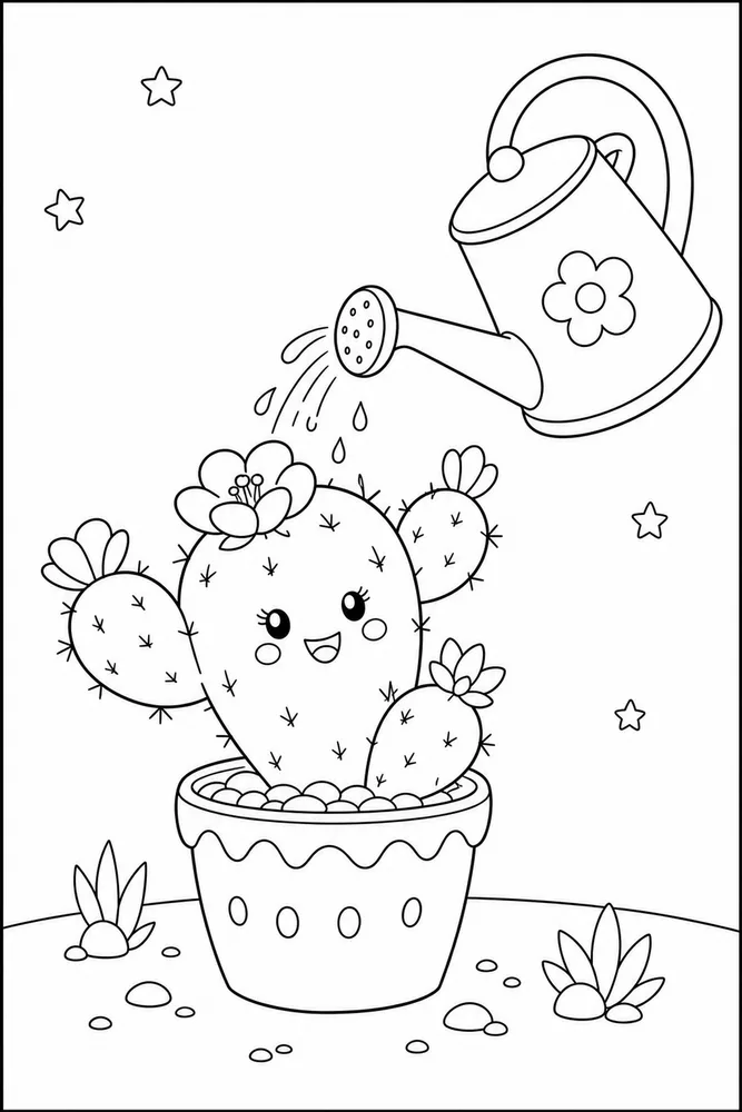 Cute Cactus Cute cactus activity scene coloring page