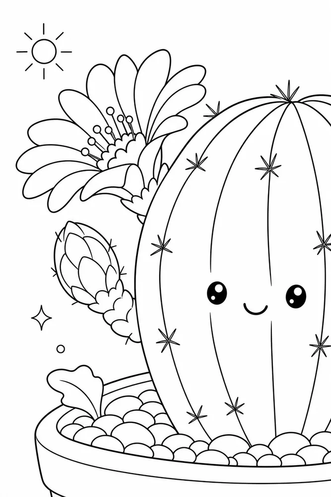 Cute Cactus Cute cactus close up detail coloring page