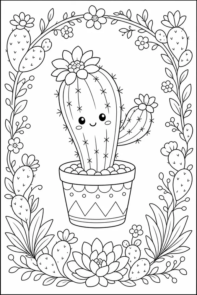 Cute Cactus Cute cactus decorative border coloring page