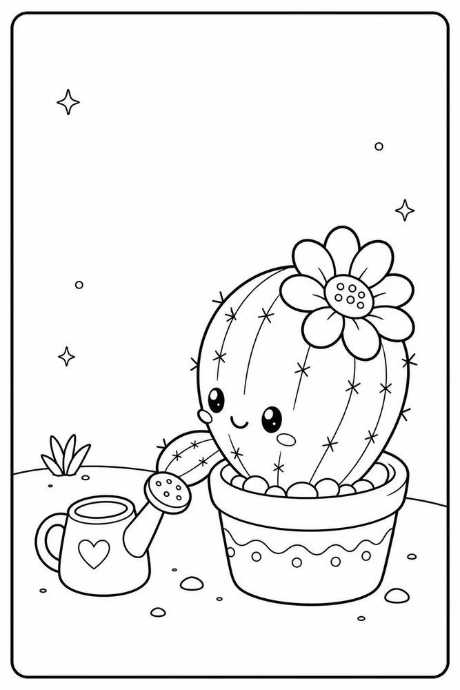 Cute Cactus Cute cactus easy beginner page coloring page