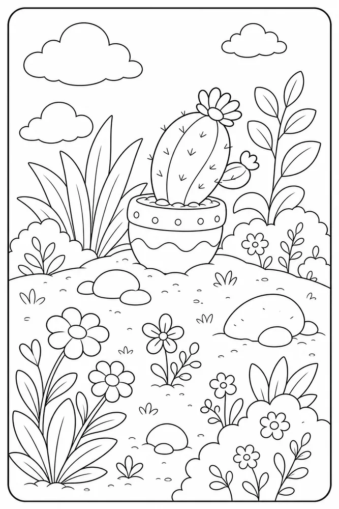 Cute Cactus Cute cactus habitat background coloring page