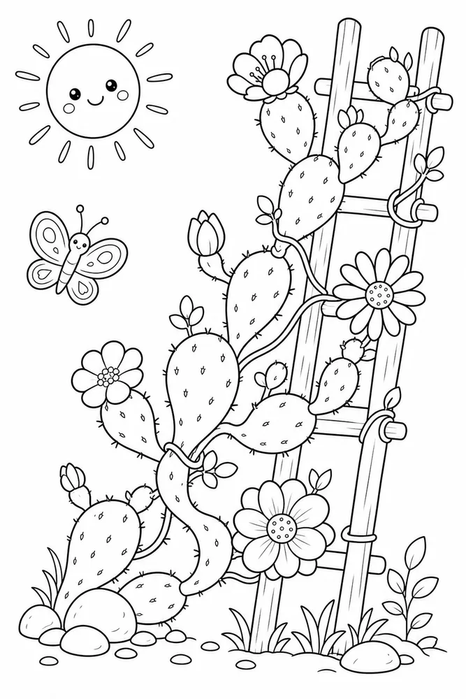 Cute Cactus Cute cactus playful pose coloring page