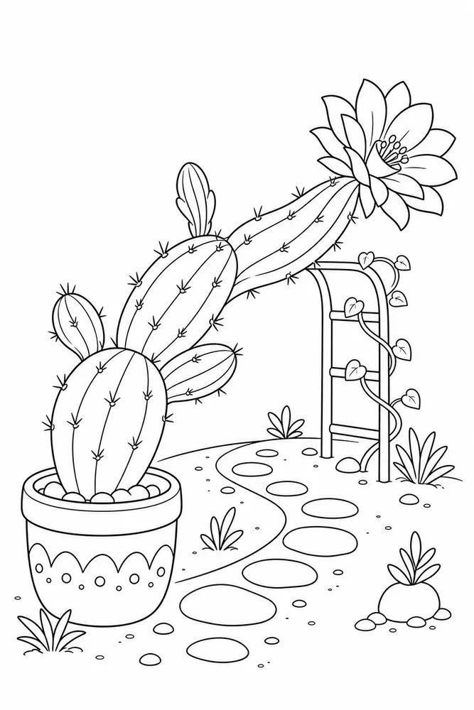 Cute Cactus Cute cactus simple scene coloring page