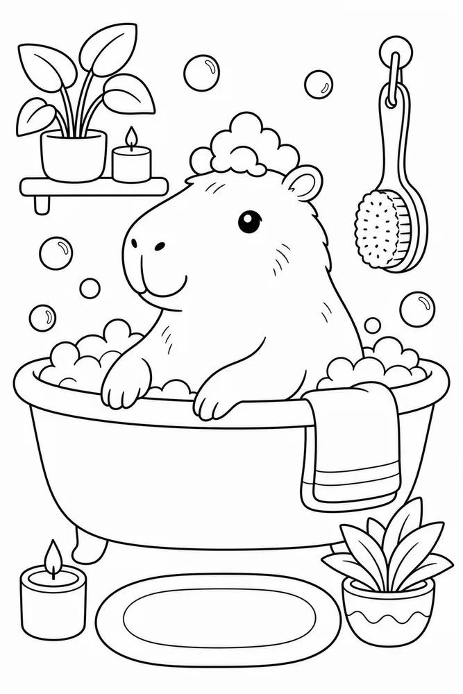 Cute Capybara Capybara Cozy Bath coloring page