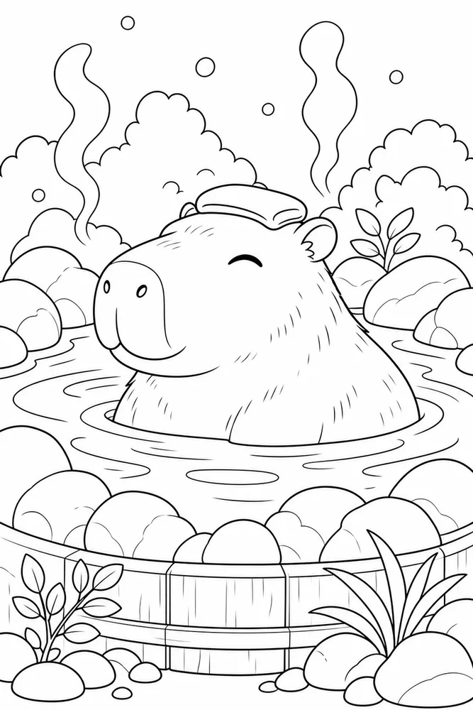 Cute Capybara Coloring Pages preview: Cute Capybara Capybara Hot Spring coloring page