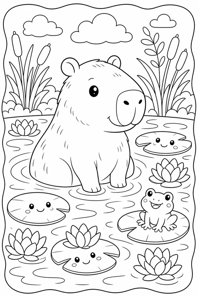 Cute Capybara Capybara Lily Pad Friends coloring page