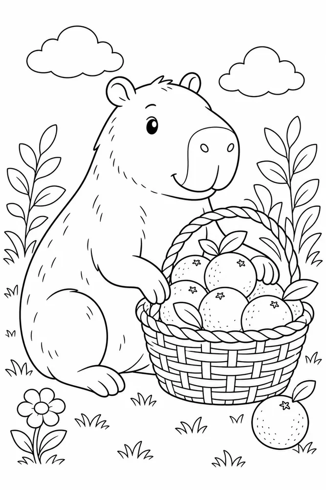 Cute Capybara Capybara Orange Basket coloring page