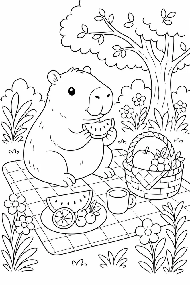 Cute Capybara Capybara Picnic Blanket coloring page