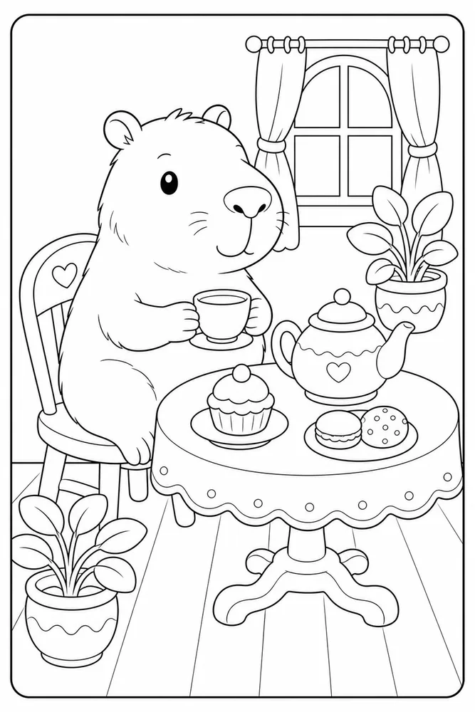Cute Capybara Capybara Tea Table coloring page