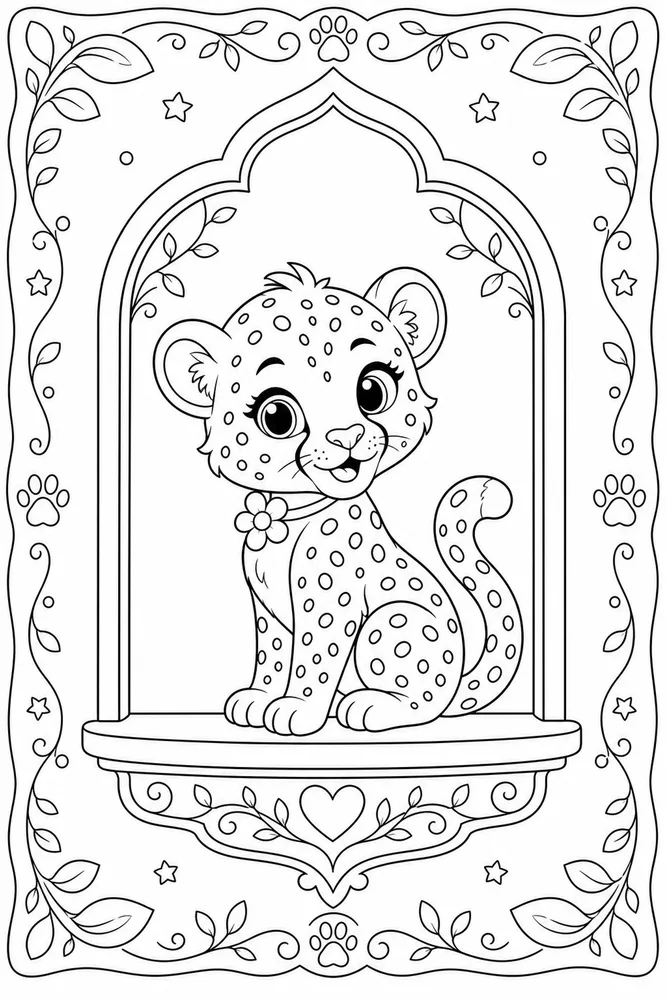 Cute Cheetah Cute cheetah decorative border coloring page