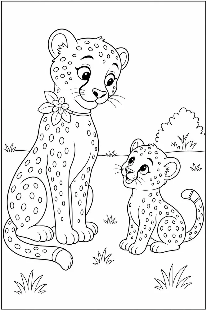 Cute Cheetah Cute cheetah family scene coloring page