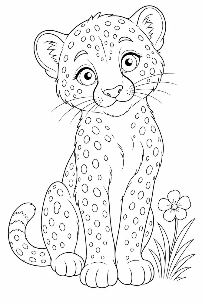 Cute Cheetah Coloring Pages preview: Cute Cheetah Cute cheetah front portrait coloring page