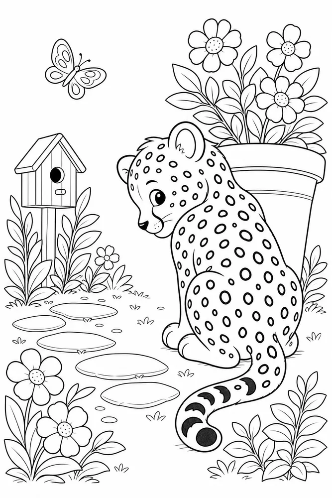 Cute Cheetah Cute cheetah garden setting coloring page
