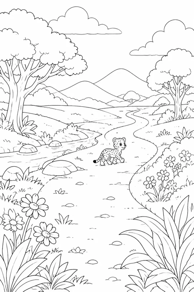 Cute Cheetah Cute cheetah outdoor path coloring page