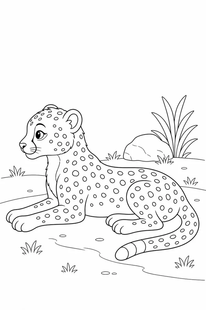 Cute Cheetah Cute cheetah simple scene coloring page