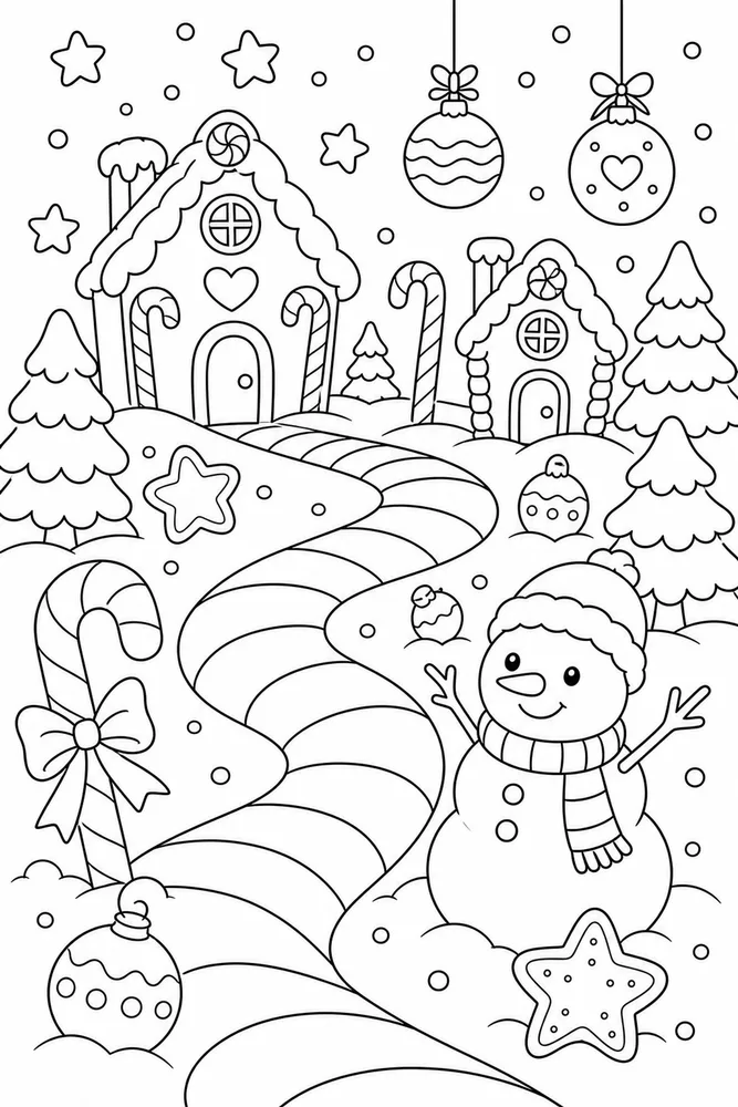 Cute Christmas Candy Cane Path coloring page