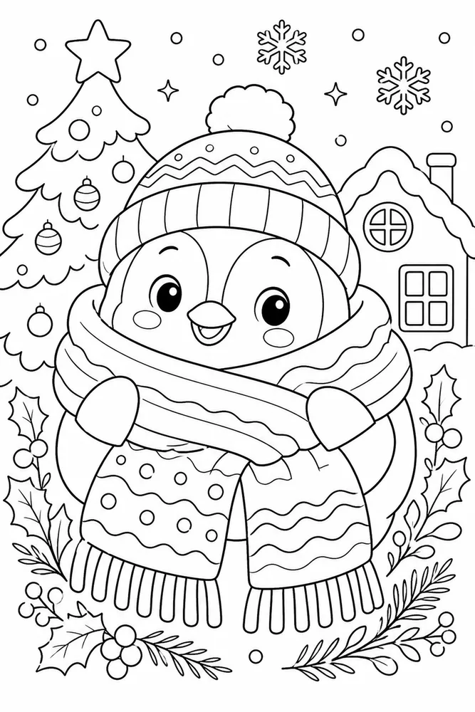 Cute Christmas Cozy Scarf Portrait coloring page
