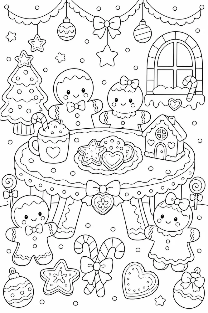Cute Christmas Gingerbread Table coloring page
