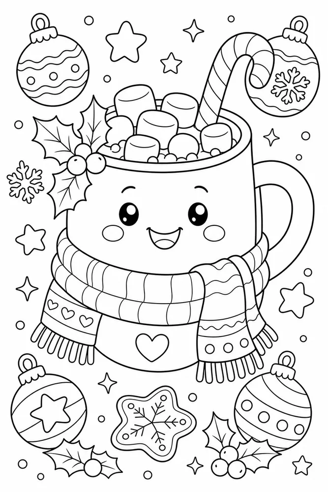 Cute Christmas Holiday Cocoa Mug coloring page