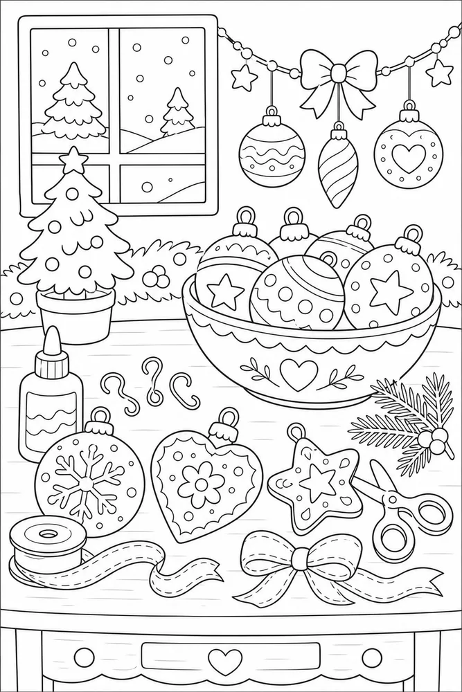 Cute Christmas Ornament Craft Desk coloring page