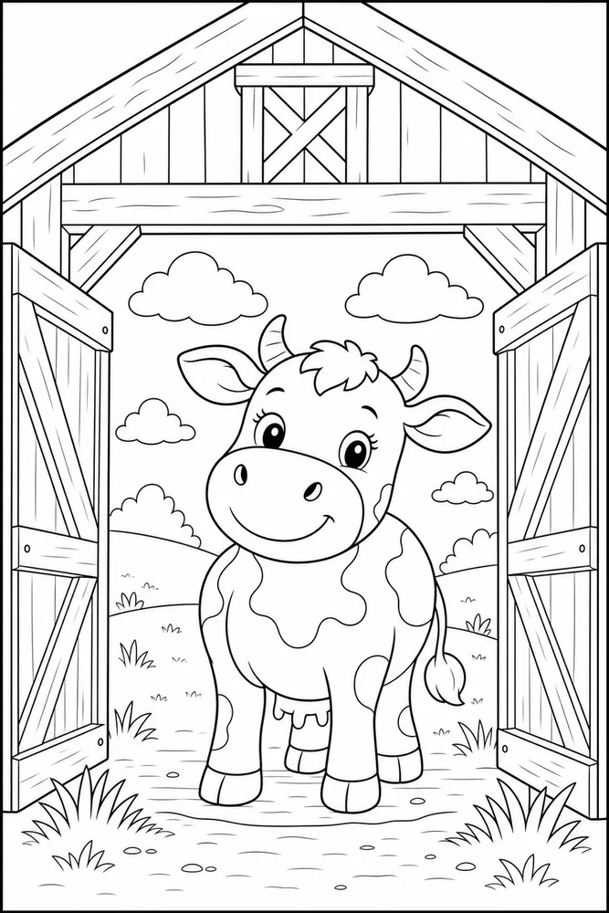 Cute Cow Cow Barn Doorway coloring page