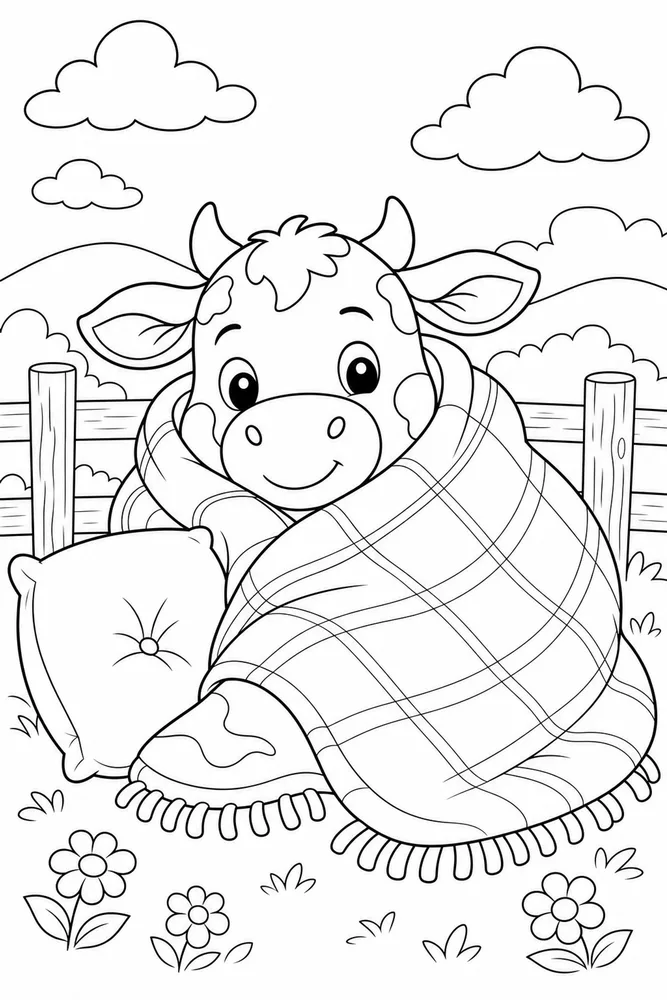 Cute Cow Cow Cozy Blanket coloring page