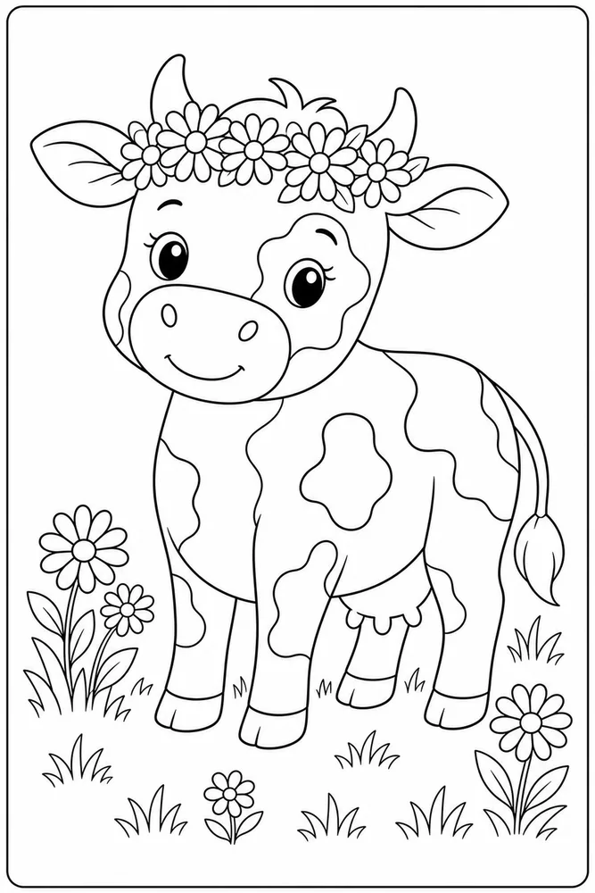 Cute Cow Cow Daisy Crown coloring page