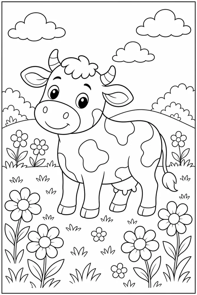 Cute Cow Coloring Pages preview: Cute Cow Cow Flower Pasture coloring page