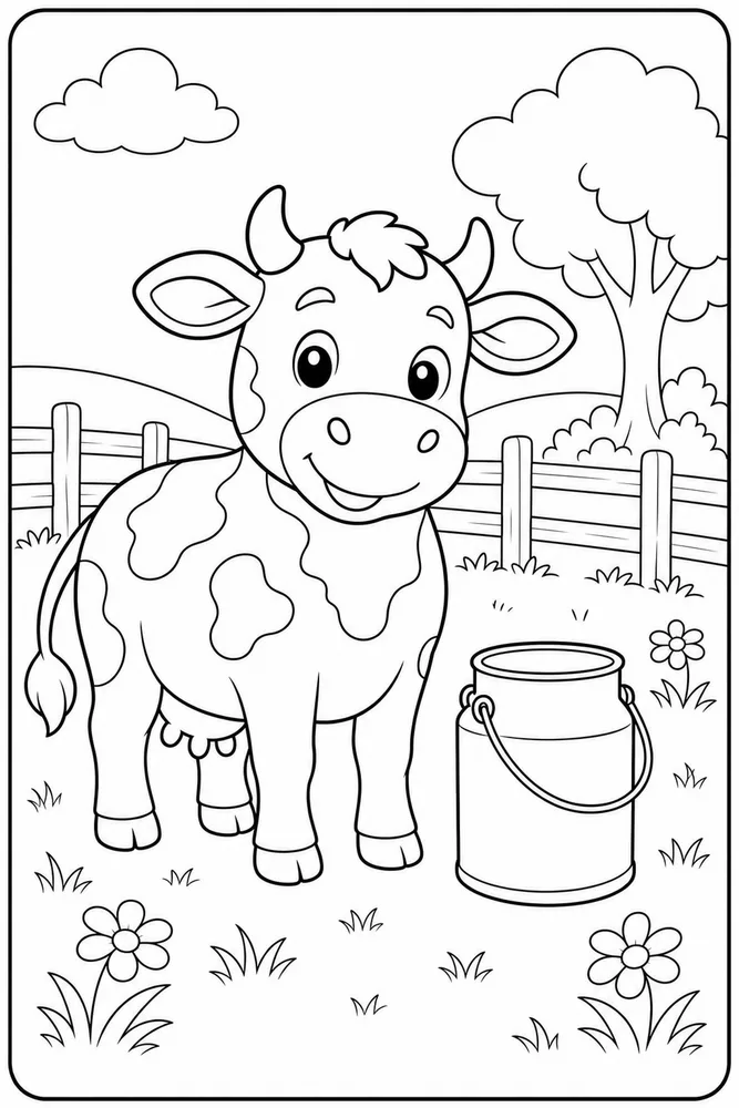 Cute Cow Cow Milk Pail Without Label coloring page