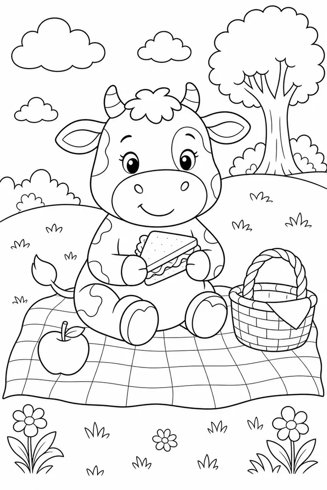 Cute Cow Cow Picnic Blanket coloring page