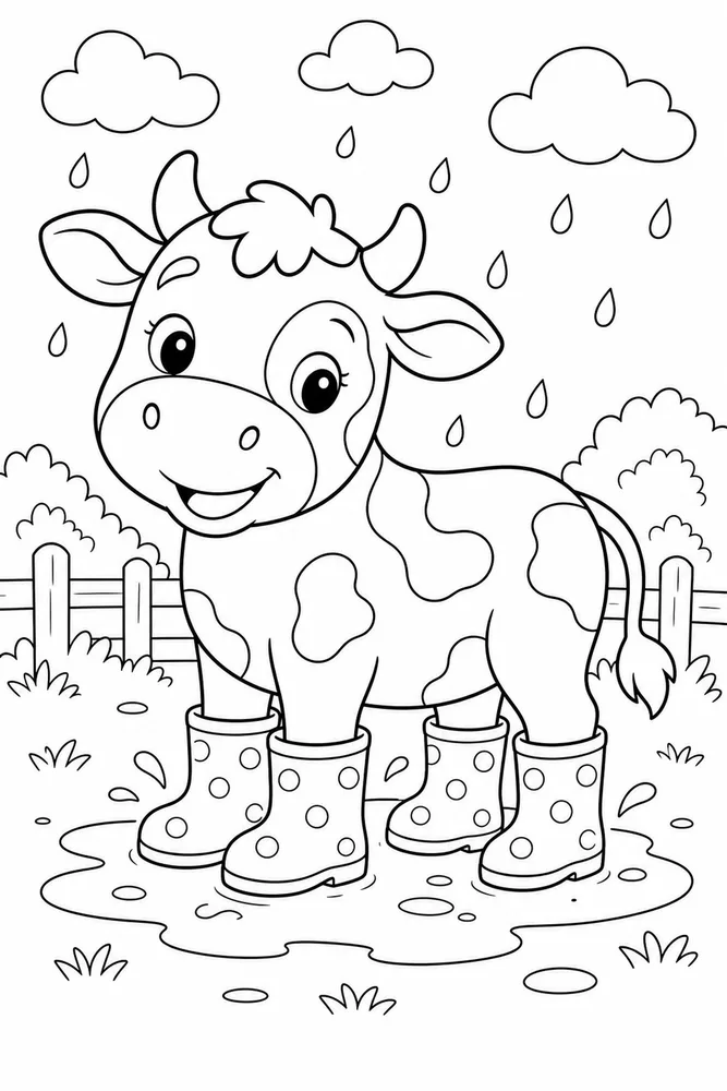 Cute Cow Cow Rain Boots coloring page