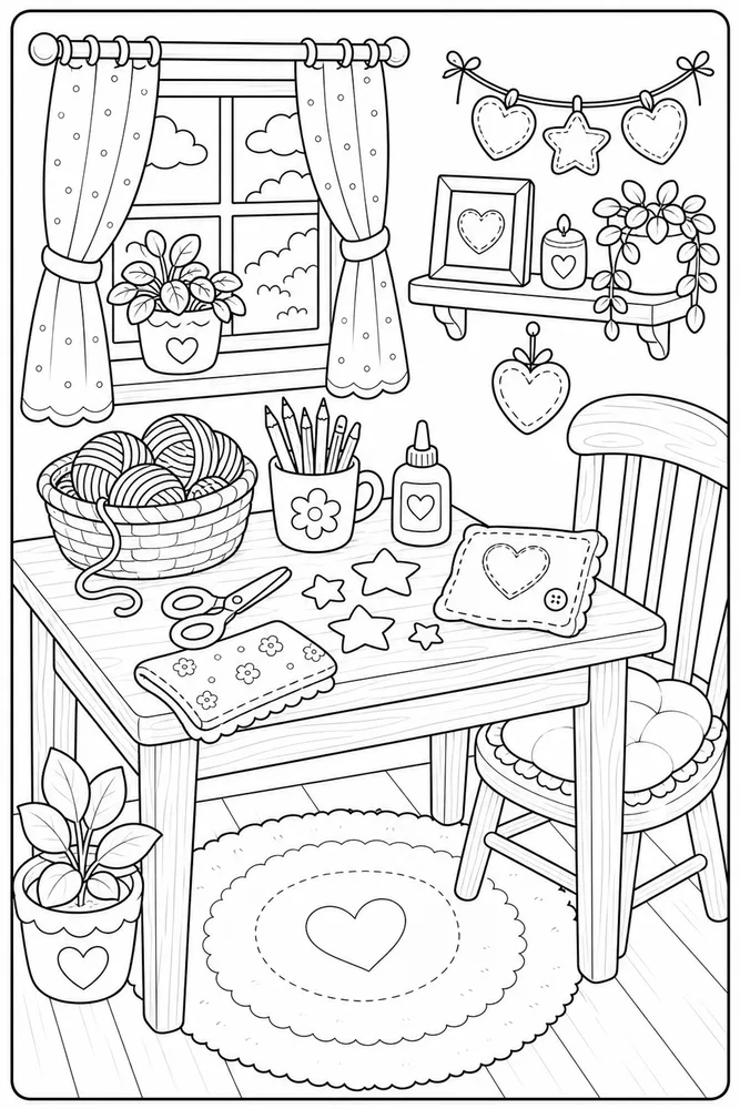 Cute Cozy Cozy Craft Table coloring page