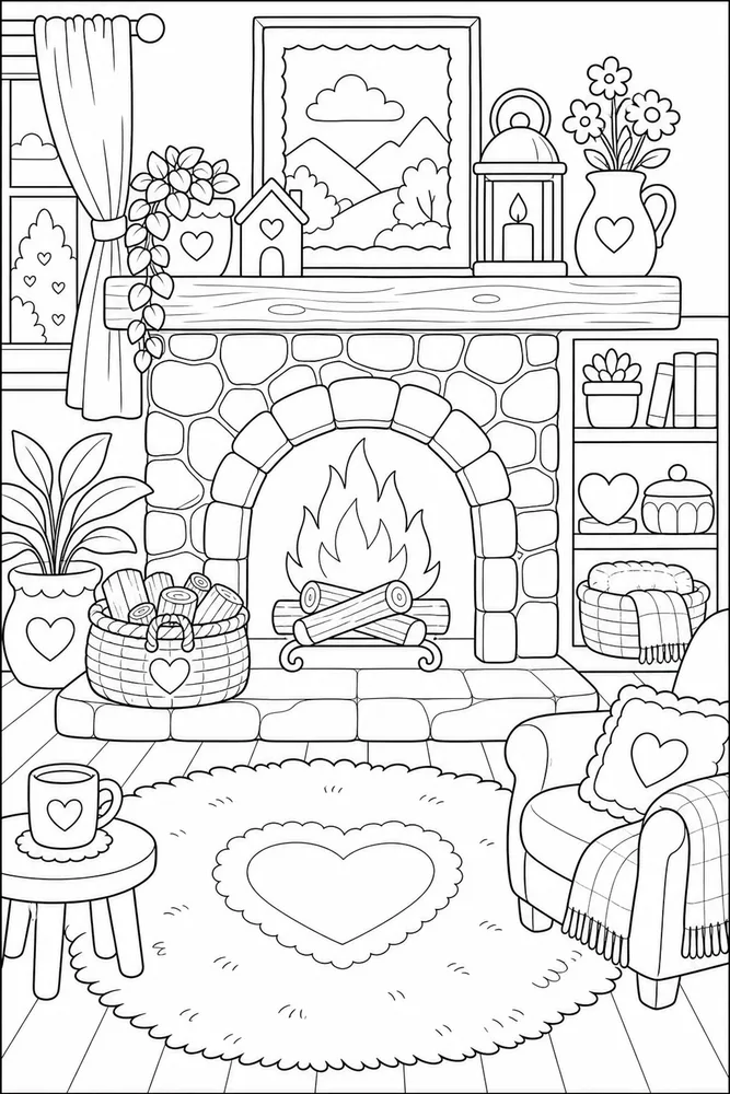 Cute Cozy Fireplace Rug coloring page