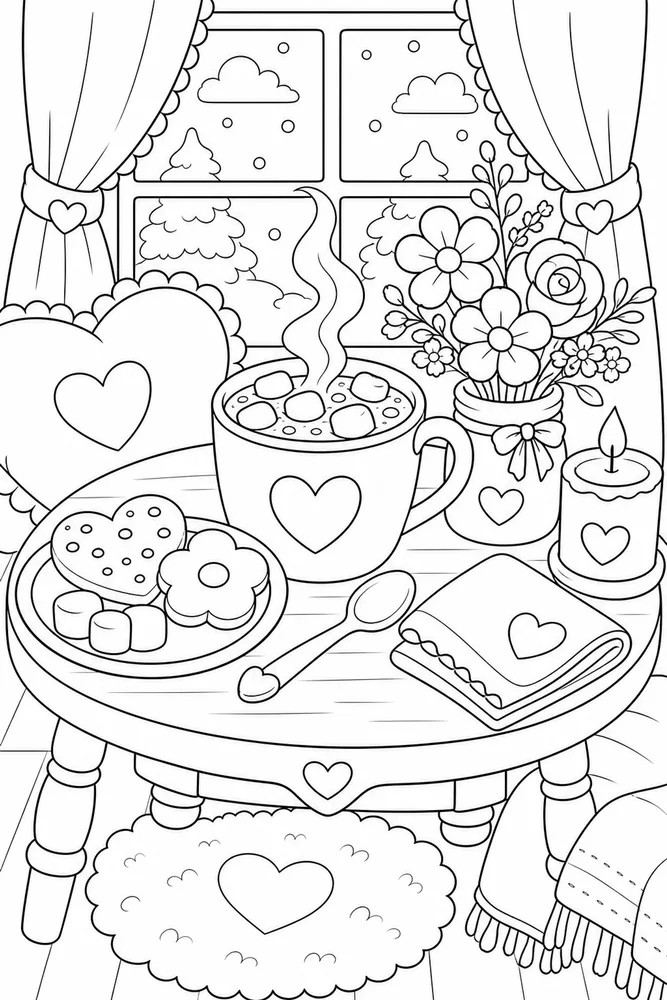 Cute Cozy Warm Cocoa Table coloring page