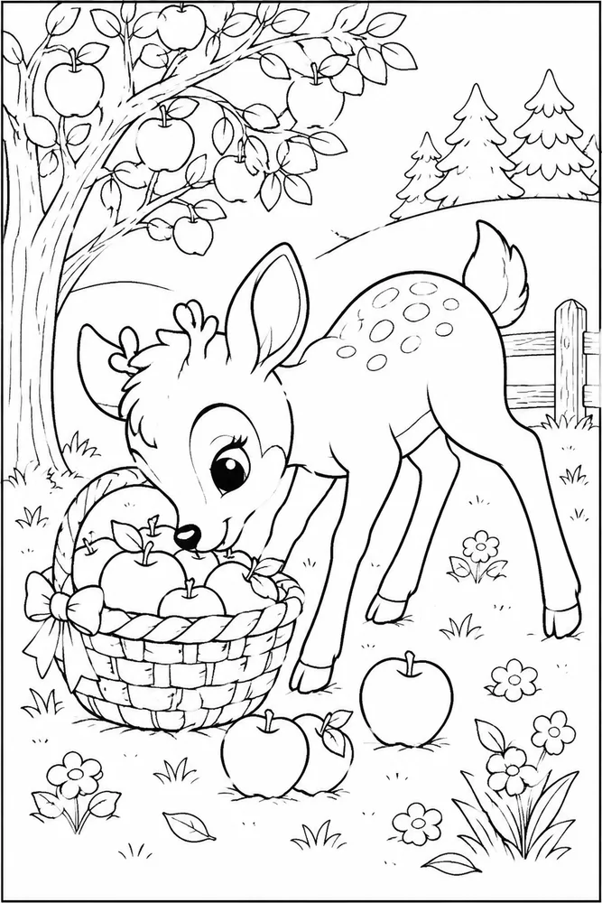 Cute Deer Cute deer activity scene coloring page