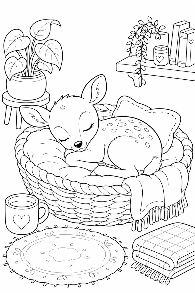 Cute Deer Cute deer cozy indoor moment coloring page