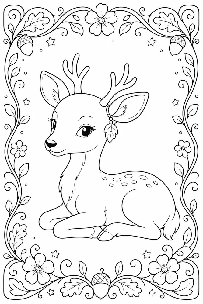 Cute Deer Cute deer decorative border coloring page