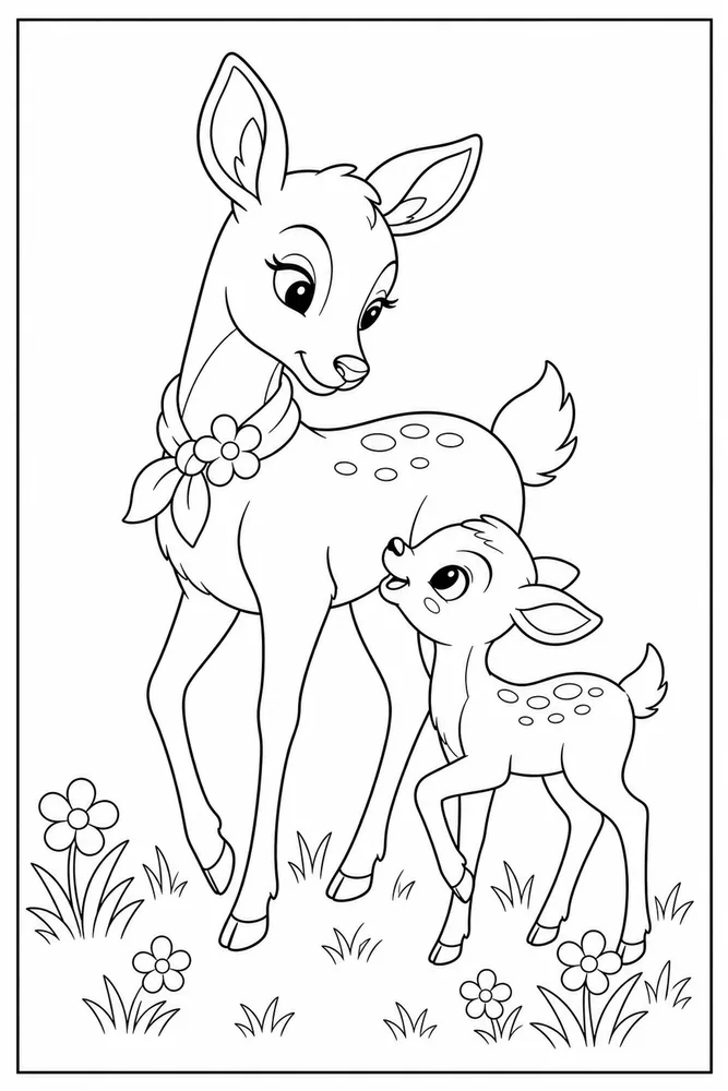 Cute Deer Cute deer family scene coloring page