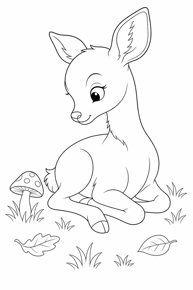 Cute Deer Coloring Pages preview: Cute Deer Cute deer front portrait coloring page