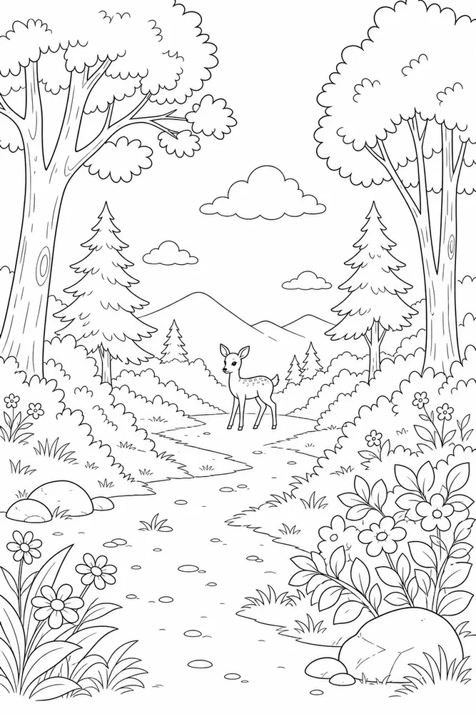 Cute Deer Cute deer outdoor path coloring page