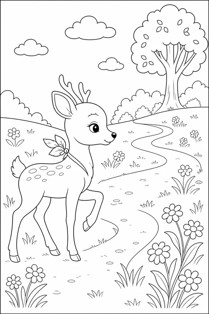 Cute Deer Cute deer simple scene coloring page
