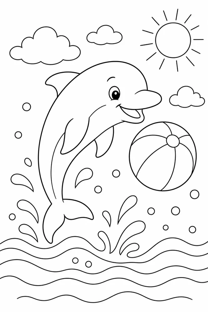 Cute Dolphin Dolphin Beach Ball coloring page