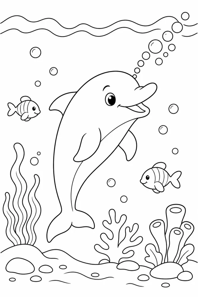 Cute Dolphin Dolphin Bubble Trail coloring page