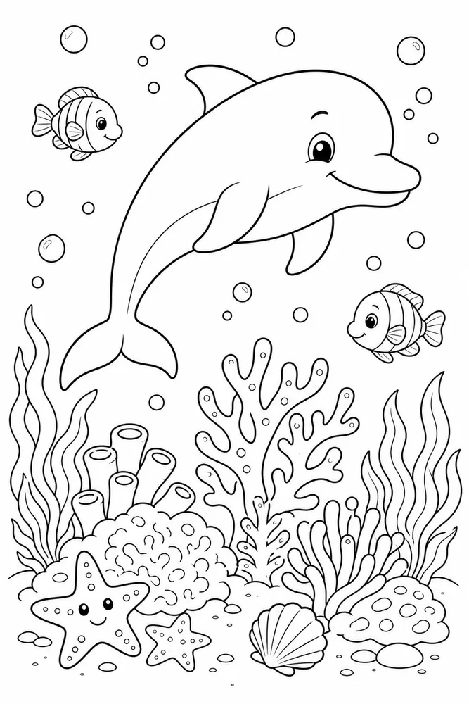 Cute Dolphin Dolphin Coral Garden coloring page